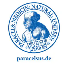 Blaues Logo der Paracelsus Schulen mit einem Porträt von Paracelsus und dem Schriftzug paracelsus.de.