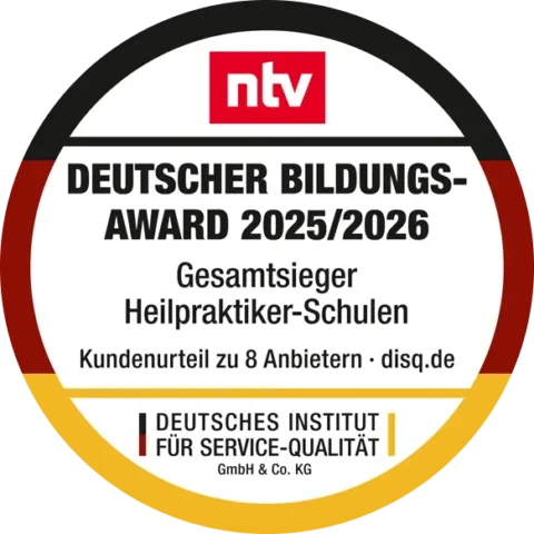 Abzeichen des Deutschen Bildungs-Awards 2025/2026 für beste Heilpraktiker-Schulen.